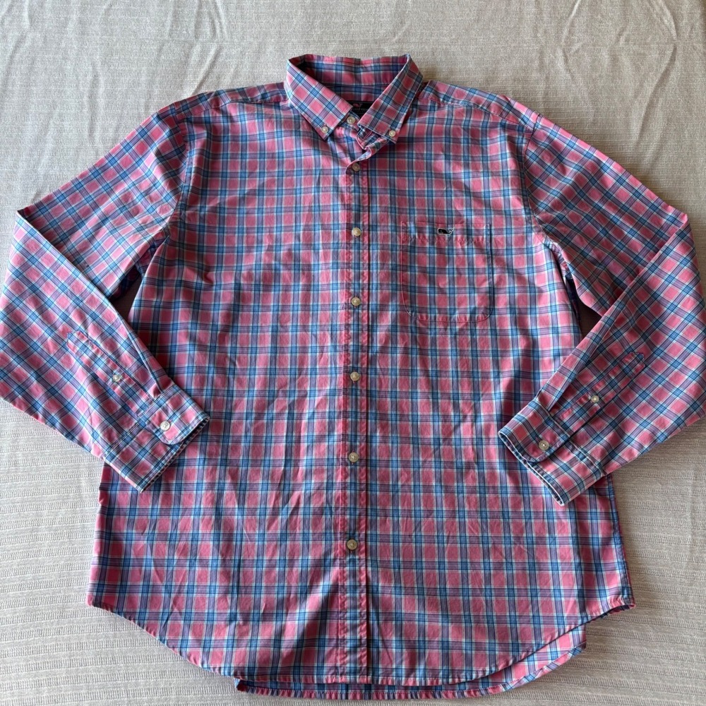Vineyard Vines‎ Classic Fit Tucker Shirt XL Pink Blue Plaid Button Down Cotton
